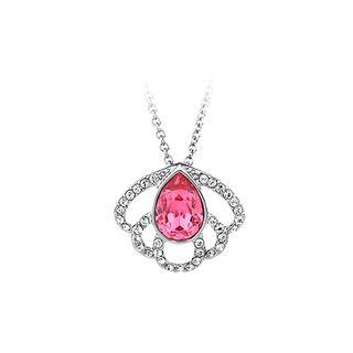 Elegant Pendant With Red Rose Austrian Element Crystal And Necklace