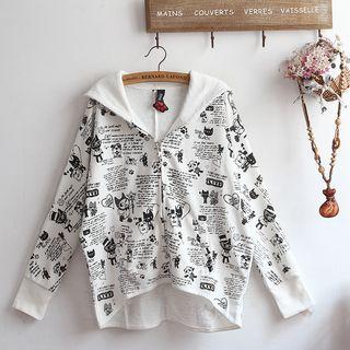 Cartoon Print Hooded Zip Jacket As Shown In Figure - One Size