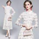 Long-sleeve Lace Button-up Midi Dress