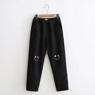 Smiley Face Embroidered Pants