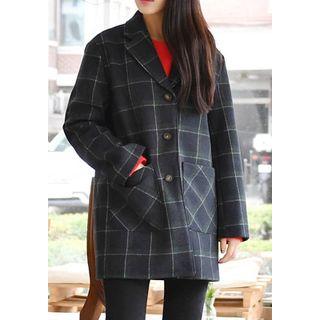 Dual-pocket Plaid Wool Blend Blazer