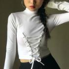 Long-sleeve Mock-neck Lace-up Top