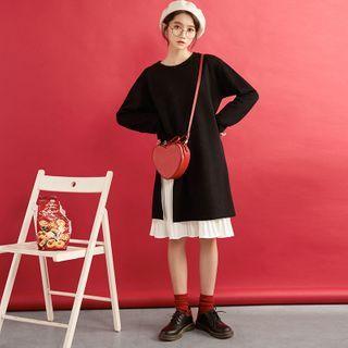 Set: Slit Pullover Dress + Pleated Skirt As Shown In Figure - One Size