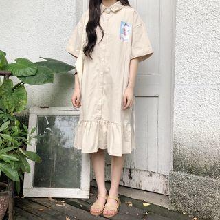 Ruffled Hem Short Sleeve Print Shirtdress