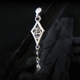 Engraved Sterling Silver Rhombus Earring (single) Silver - One Size