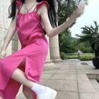 Sleeveless Slit Midi A-line Dress Rose Pink - One Size