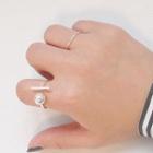 925 Sterling Silver Bead & Bar Open Ring Platinum - One Size