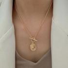Embossed Disc Pendant Alloy Necklace K118 - Gold - One Size