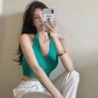 Cropped Knit Halter Top In 16 Colors
