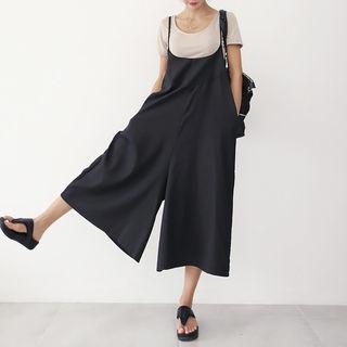 Spaghetti-strap Linen Blend Wide-leg Jumper Pants
