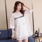 Set: 3/4-sleeve Lettering Lace Mini Hoodie Dress + Slipdress