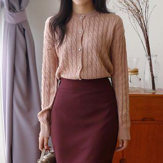 Faux-pearl Button Cable-knit Cardigan