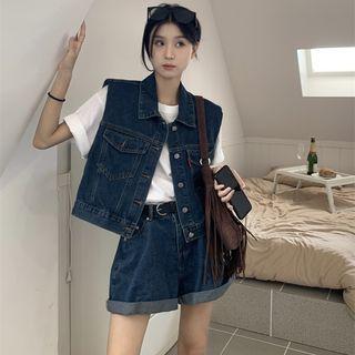 Set: Button-up Denim Vest + Shorts