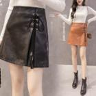 Faux-leather Lace-up Detail A-line Skirt