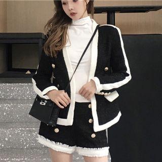 Color Block Open Front Jacket / Button Detail Shorts