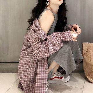 Plaid Shirt / Halter Midi Dress