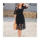 Wrap-front Laced Midi Dress