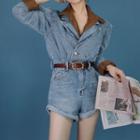 Long-sleeve Double Breasted Denim Romper