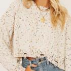 Dotted Distressed Cropped Sweater As Shown In Figure - One Size