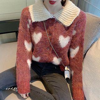 Heart Jacquard Cardigan Red - One Size