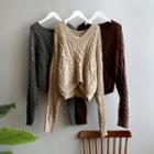 V-neck Plain Ribbed Knit Sweater