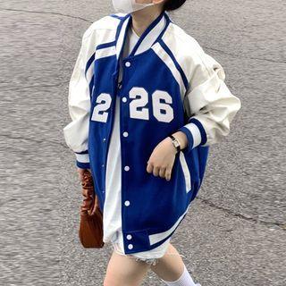 Number Print Baseball Jacket Blue - One Size