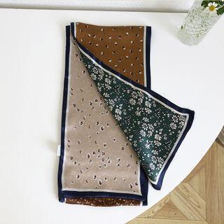 Printed Silk Narrow Scarf Navy Blue - 150x15cm - J108
