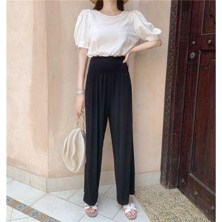 Ruched Waist Wide-leg Pants Black - Pants - One Size