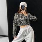 Long-sleeve Zebra-print Cropped T-shirt