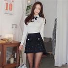 Inset Shorts Floral-appliqu  Napped Mini Skirt