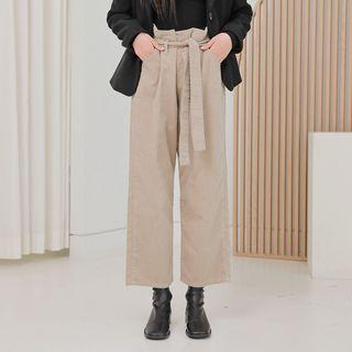 Wide Corduroy Pants With Sash