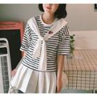 Set: Striped Short Sleeve Tie-front T-shirt + Pleated Skirt