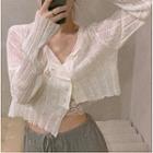 Asymmetrical Cropped Cardigan / Lace Trim Cropped Camisole Top