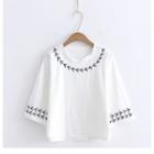 Embroidered Elbow-sleeve T-shirt White - One Size