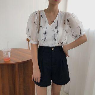 Short-sleeve Double Breasted Top As Shown In Figure - One Size