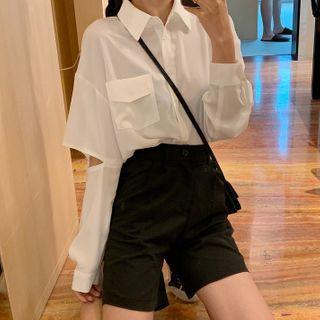 Plain Cutout Shirt White - One Size