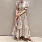 Puff-sleeve Tie-waist Maxi A-line Dress Light Almond - One Size
