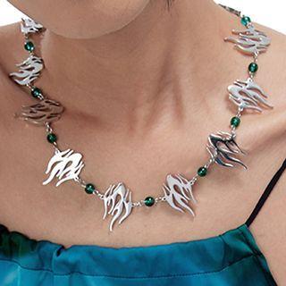 Flame Beaded Necklace Green Beaded - Silver - One Size
