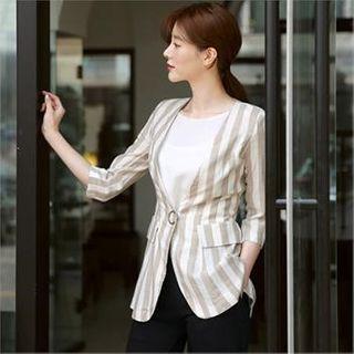 3/4-sleeve Stripe Linen Blend Blazer