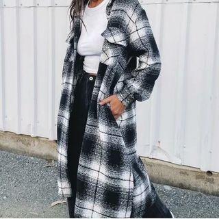 Long-sleeve Plaid Woolen Loose-fit Shirt
