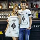 Couple Matching Poker Print Short Sleeve T-shirt / Off Shoulder Short Sleeve Dress