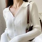 Ribbed Polo-neck Knit Top