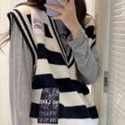 Lettering Striped Sweater Vest Stripes - Black & White - One Size
