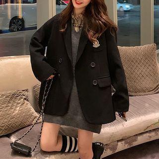 Double-breasted Coat / Plaid Shirt / V-neck Sleeveless Knit Dress