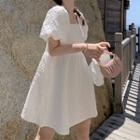 Set: Short-sleeve A-line Dress + Bucket Hat White - One Size