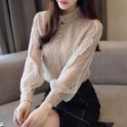 Stand Collar Long-sleeve Lace Blouse