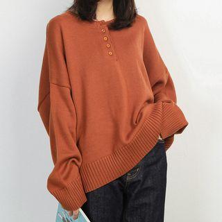 Button-detail Round-neck Knit Top