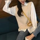 Plain Shirt / Lace-up Back Knit Vest