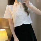 Short-sleeve Frog Button Cropped Blouse