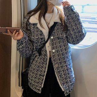 Fleece-lined Button-up Jacket Blue - One Size